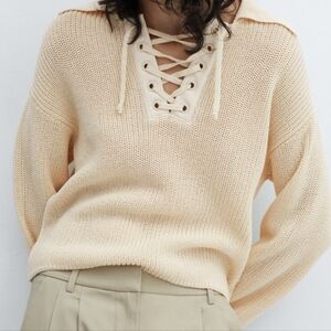 Mango Cream V-Neck Sweater